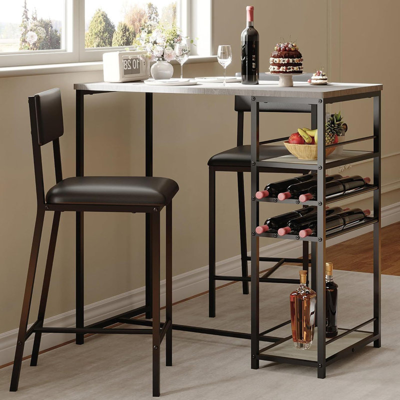 Bistro Table and Chairs Set of 2, for Small Space, Apartment, Home, Studio, Gray