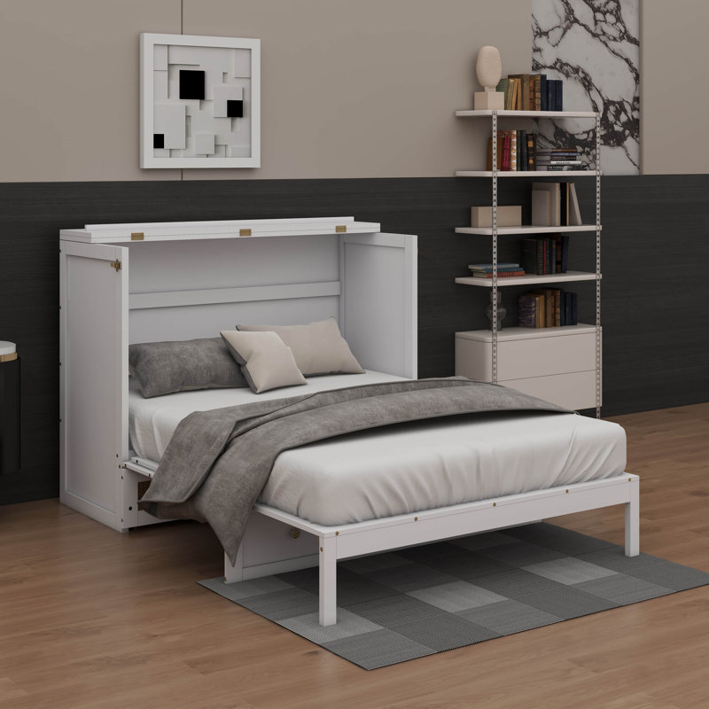 Lit escamotable double avec grands tiroirs, Blanc