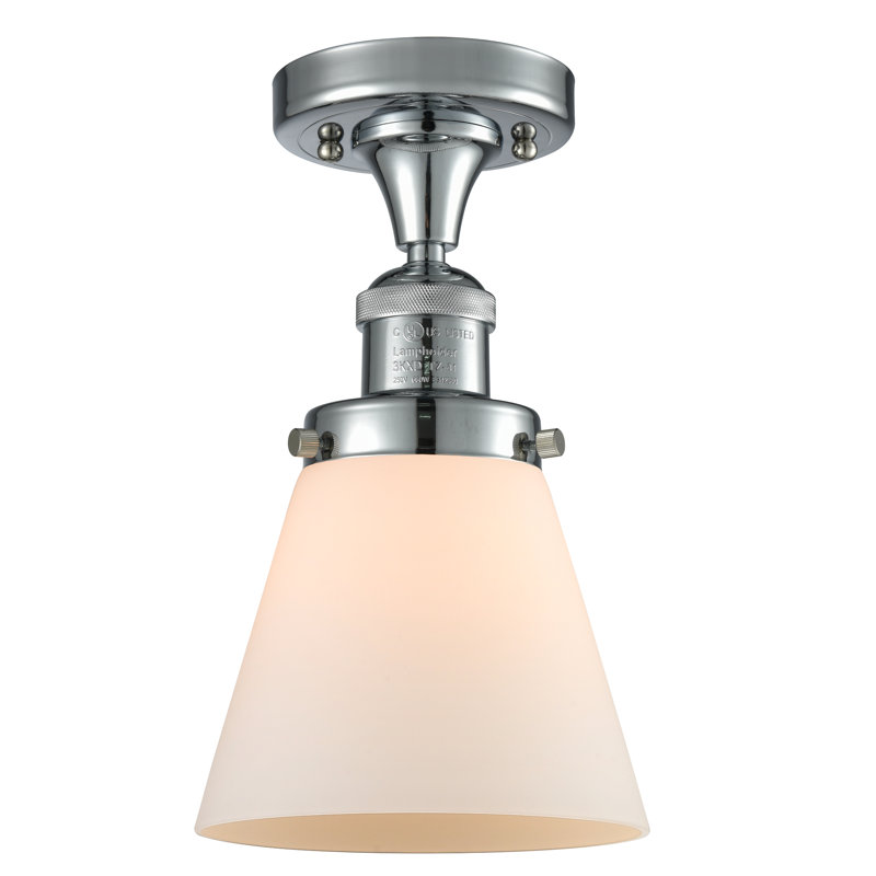 Plafonnier semi-encastré 1 lumière Cone, Boîtier blanc mat, Ampoule à DEL rétro de 6 watts, Chrome poli