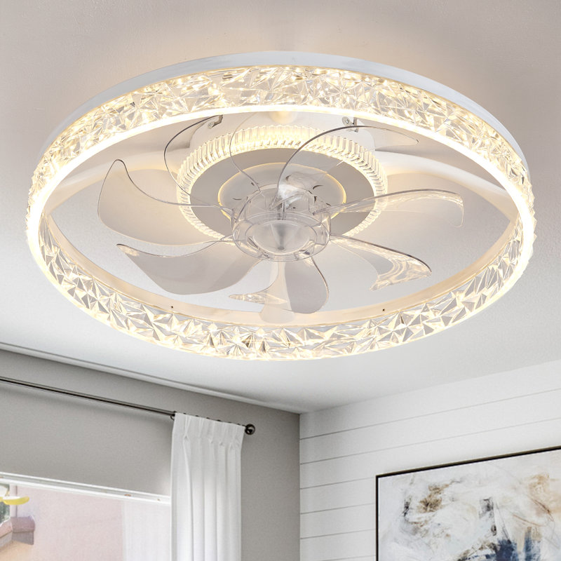 Modern Ceiling Fan Light, Remote, Dimmable LED, 6-Speed, Quiet, Flush Mount