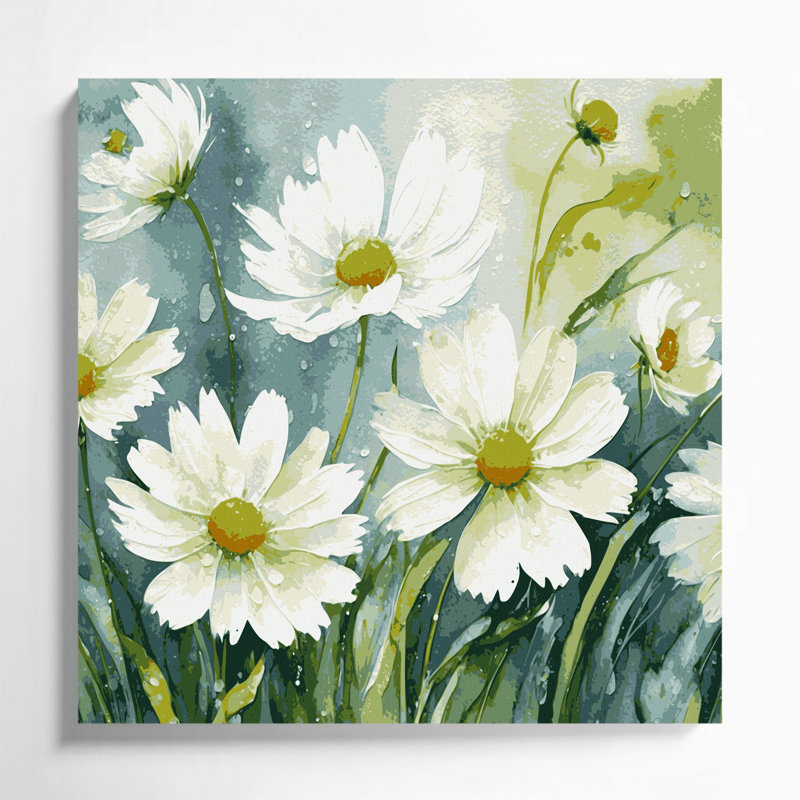«Botanical Camomile Beige», art mural sur toile, H 8 po x l 8 po