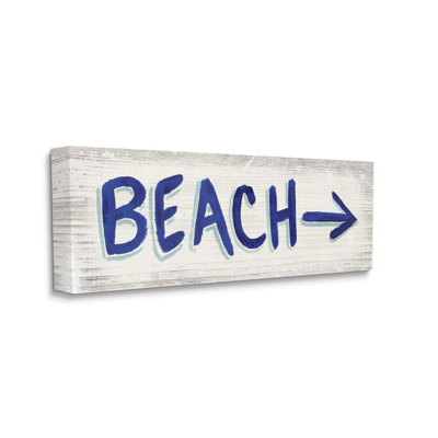 Beach This Way Arrow Sign Blue White Word Design by James Wiens - Textual Art