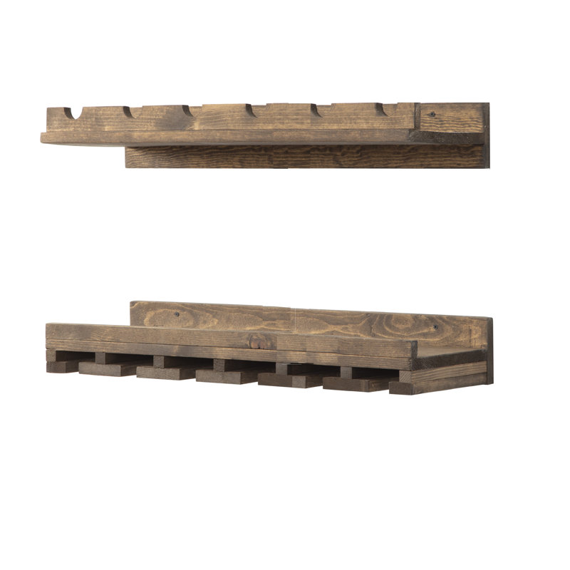 Bridgewater Solid Wood Wall Mounted Wine Bottle & Glass Rack, Dark Walnut, 4.25" H x 30" W x 10" D