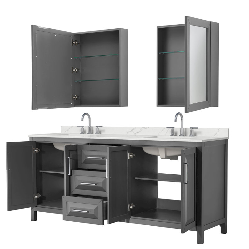 Daria 80'' W Vanity, Gray, Polished Chrome, Giotto Quartz