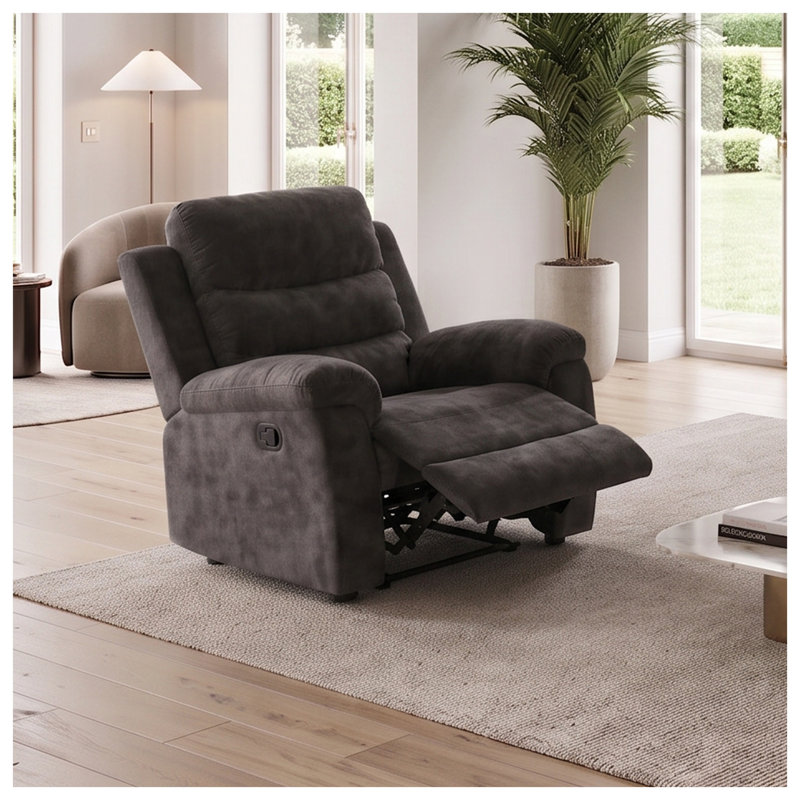 Fauteuil inclinable manuel de 89 cm (35 pouces) en tissu texturé gris foncé, inclinaison jusqu'à 150° et repose-pieds extensible