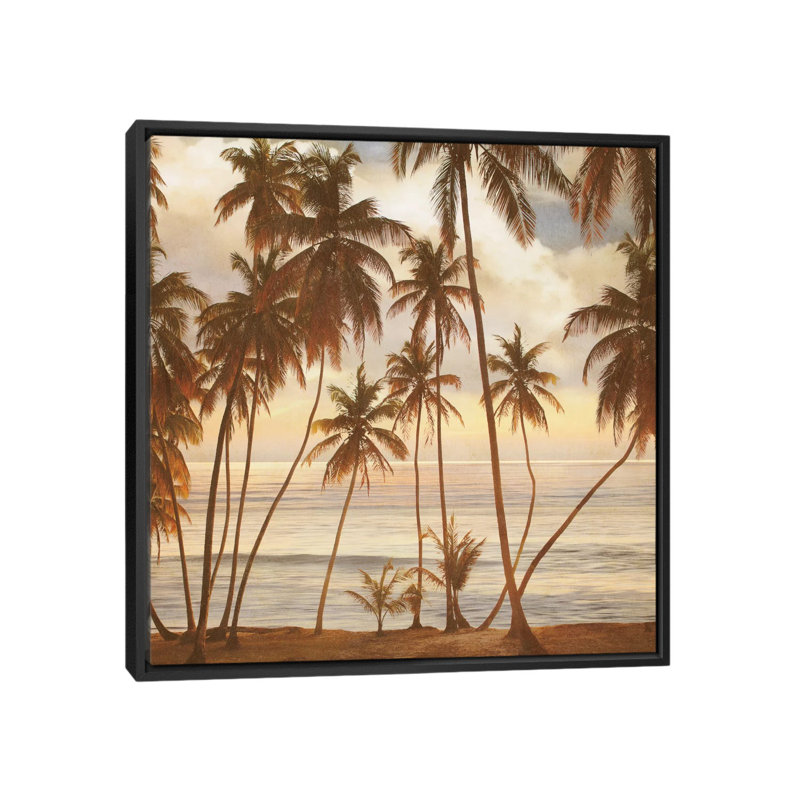 Palms on the Water I, reproduction de photo sur toile, H 18 po x l 18 po x P 1,5 po, Toile avec cadre noir, Pas de tapis