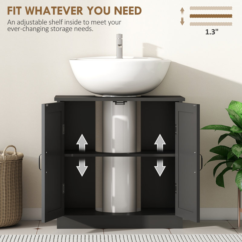 Meuble-lavabo de salle de bain, meuble-lavabo piédestal avec tablette réglable, noir