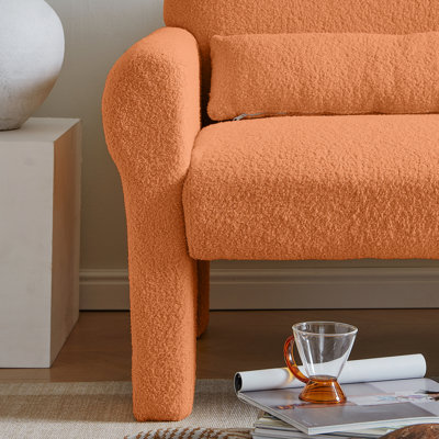 Stylish Orange Accent Chair With Lumbar Pillow For An Elegant Home Decoration Piece Option - Luxurious Lambswool, Build, Versatile Modern Living Room Armchair Strong Construction, Quality