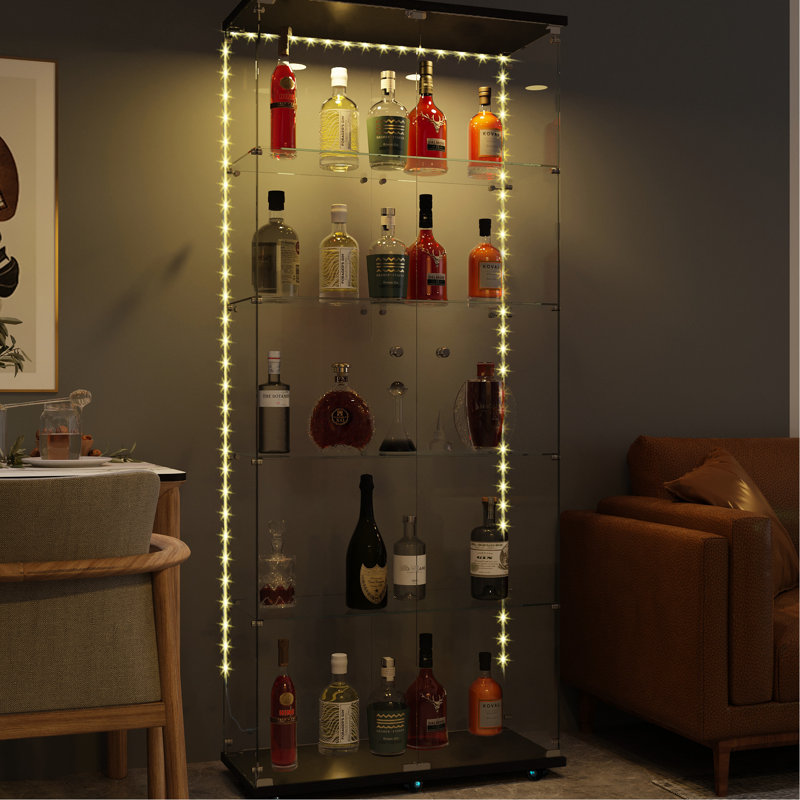 Classeur en verre trempé noir avec bande DEL télécommandée - H 75,76 po x L 30,79 po, pour rangement et rangement de documents
