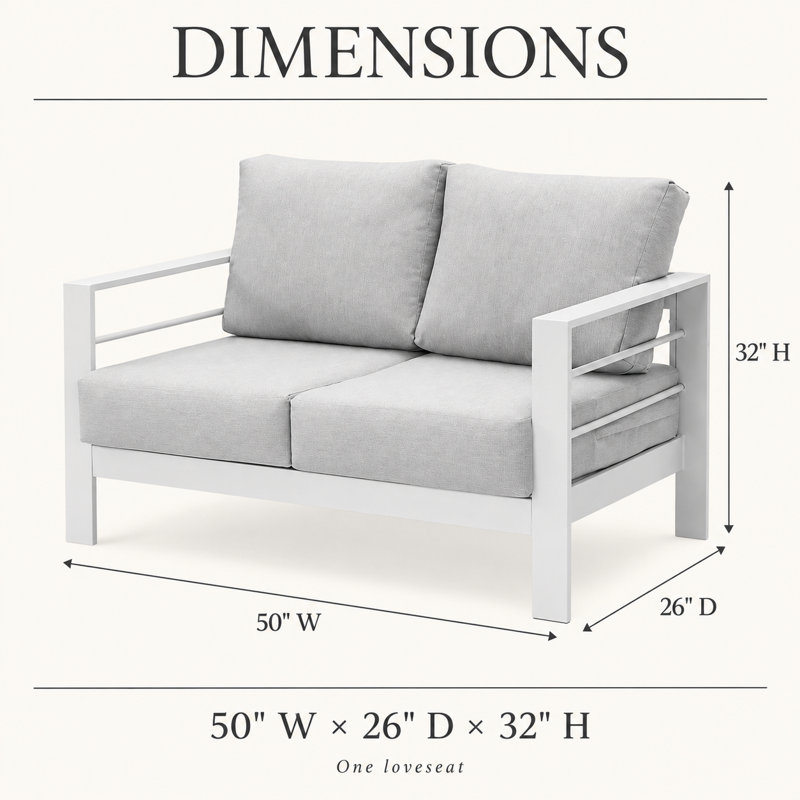 Sofa deux places de patio en aluminium de 50 pouces avec coussins gris pâle
