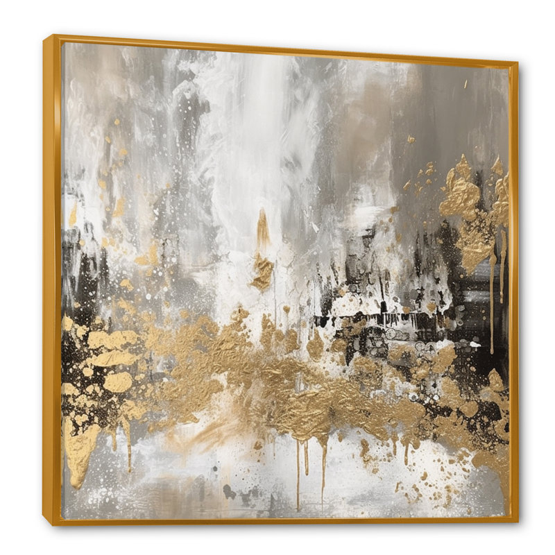 Demetry Modern Golden Abstract - Art mural abstrait, H 24 po x l 24 po, Reproduction avec cadre flottant, Doré