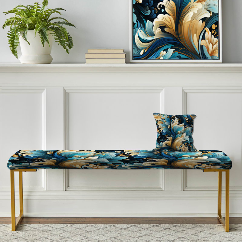 Deco Paisley Elegance - Banc rembourré à motif cachemire doré