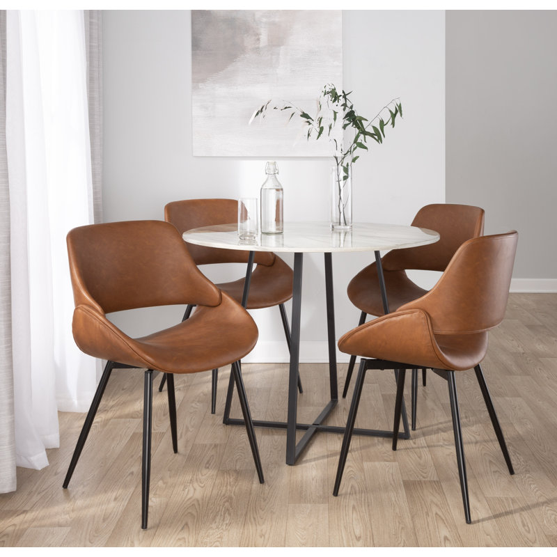 Linnetta 19.25'' H Upholstered Side Chair, Camel Faux Leather, Black Bent Wood