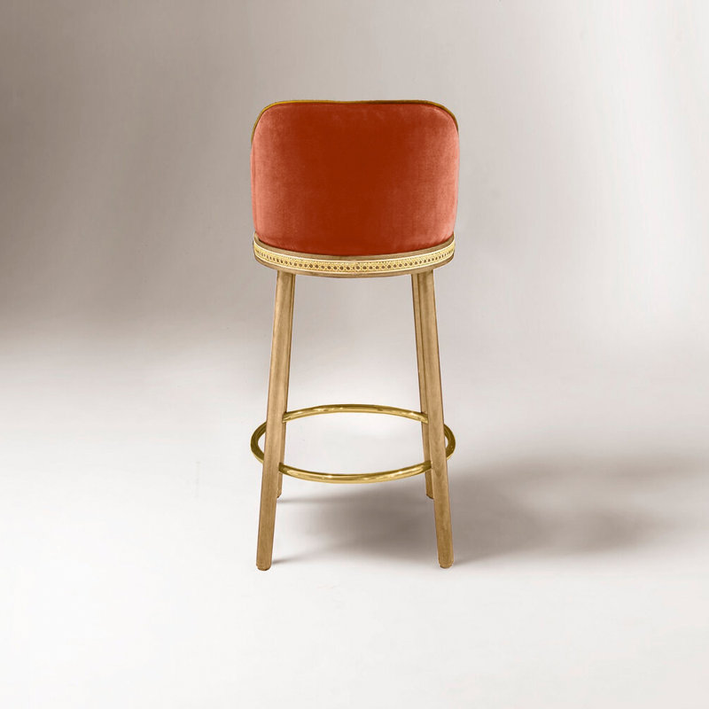Tabouret de bar et de comptoir Alma, Tabouret de bar (siège d'une hauteur de 30 po), Papaye, Laiton satiné