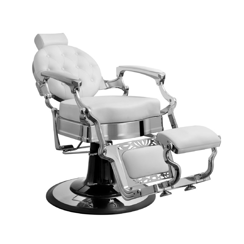 Fauteuil de coiffeur inclinable en similicuir Heledd, Chorme, Similicuir blanc