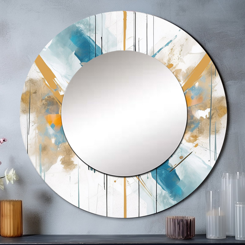 Teal and Gold Elegance - miroir mural minimaliste, miroir décoratif rond moderne, impression d'art en métal, 29 po x 29 po