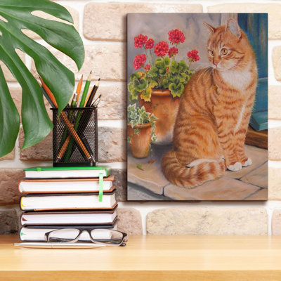 Chat roux sur le pas de la porte par Janet Pidoux