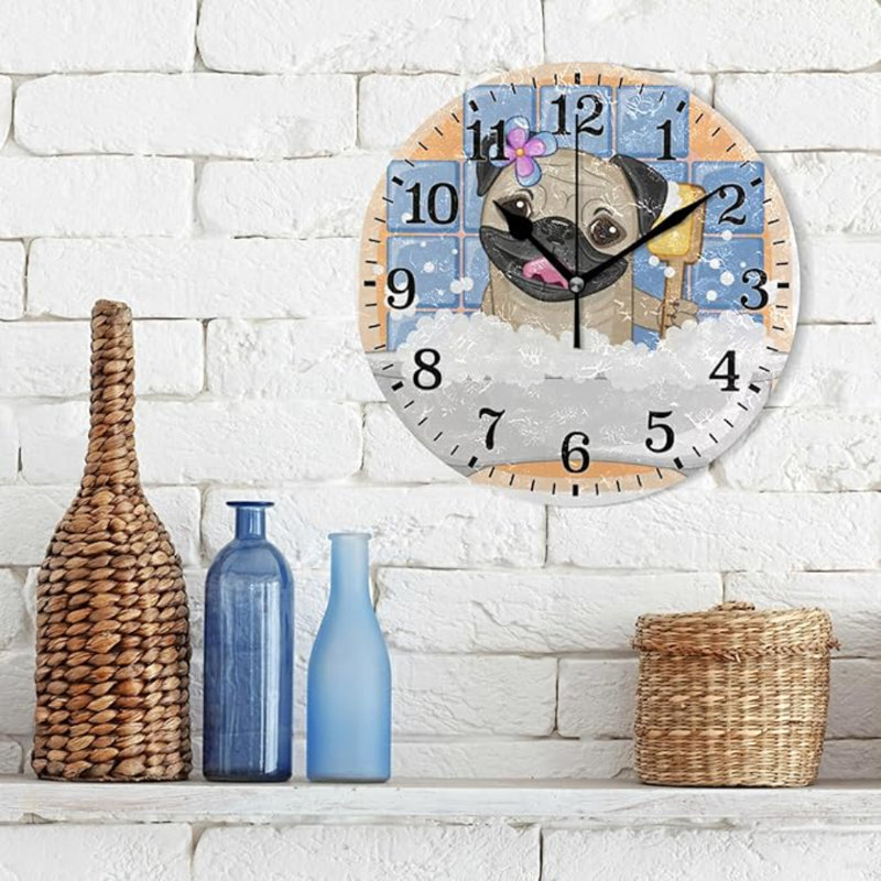 JUNZAN Silent Wall Clock For Bathroom Decorarion, Battery Powered No Ticking 10 Inch Round Small Plastic Horloge For Home, Living Room