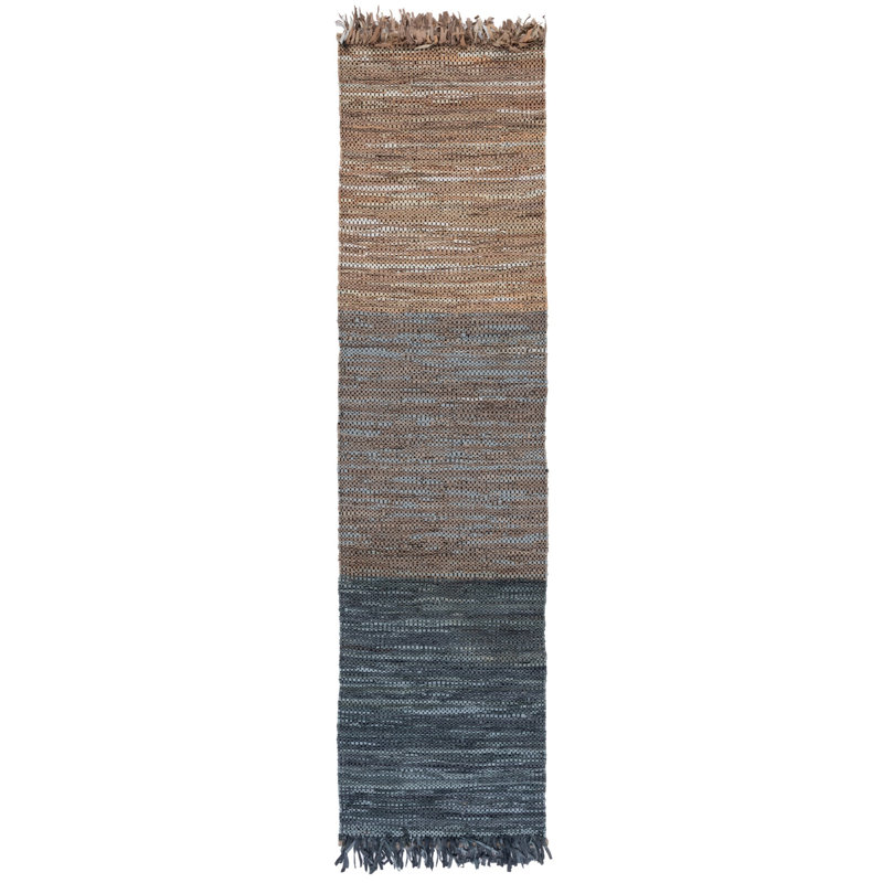 Grund Hand Woven Leather/Cotton/Jute Rug in Blue/Gray, Runner 2'3" x 9'