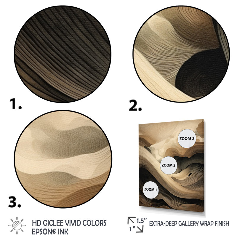 Vagues abstraites en beige et noir rétro - imprimé, H 40 po x l 30 po x P 1,5 po, Cadre flottant noir