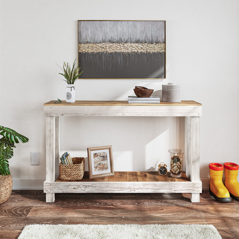 Console 46 po x 10 po en bois massif (blanc), Blanc, H 28 po x l 46 po x P 10 po