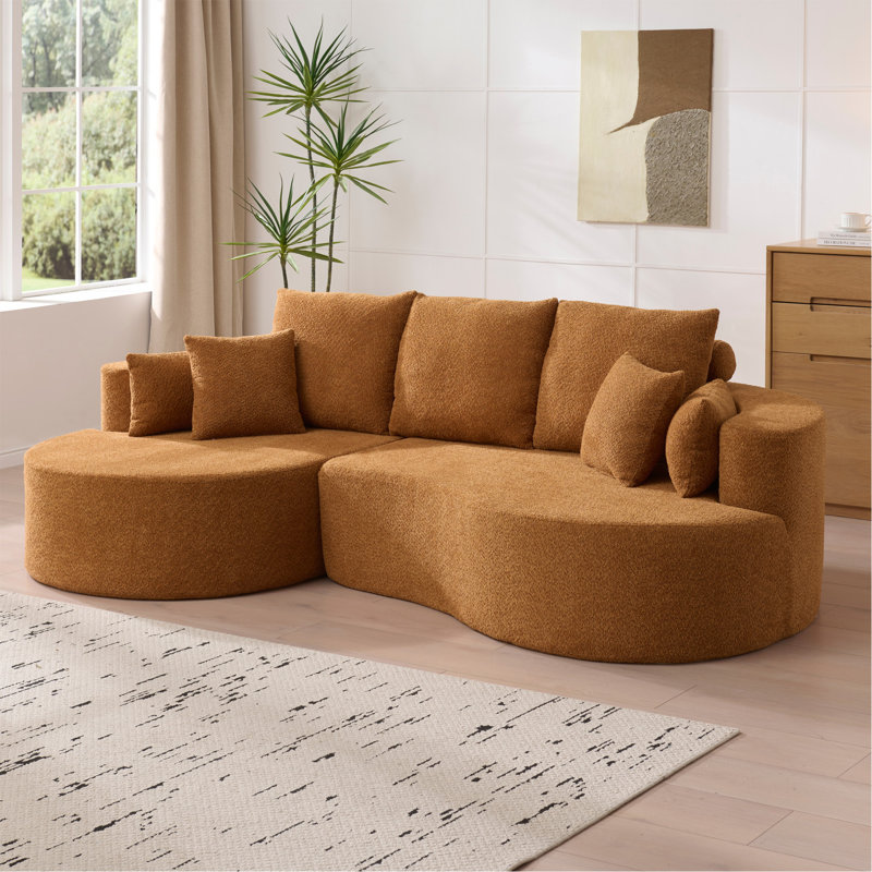 106 po Canapé modulaire courbé en tissu 2 pièces Cloud, Tissu chameau