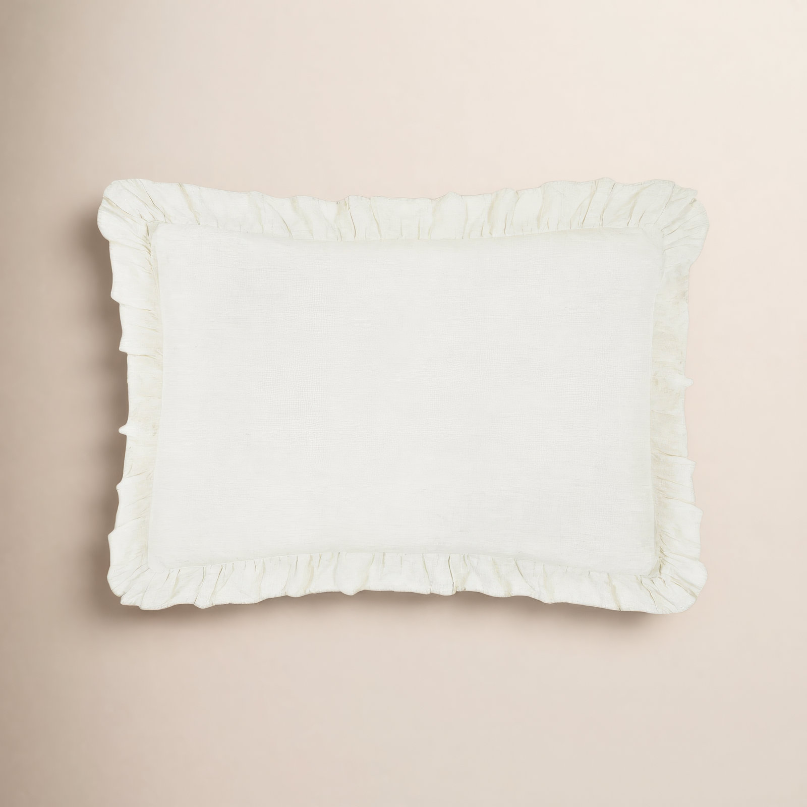 Charlie Ruffled Linen Lumbar Throw Pillow, Cream