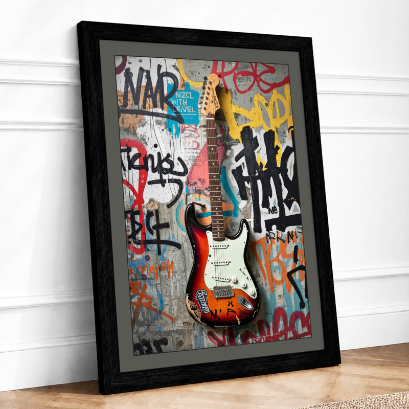 Sunburst Electric Guitar Urban Art - Print, A1 - 84.1 x 59.4 cm, Black