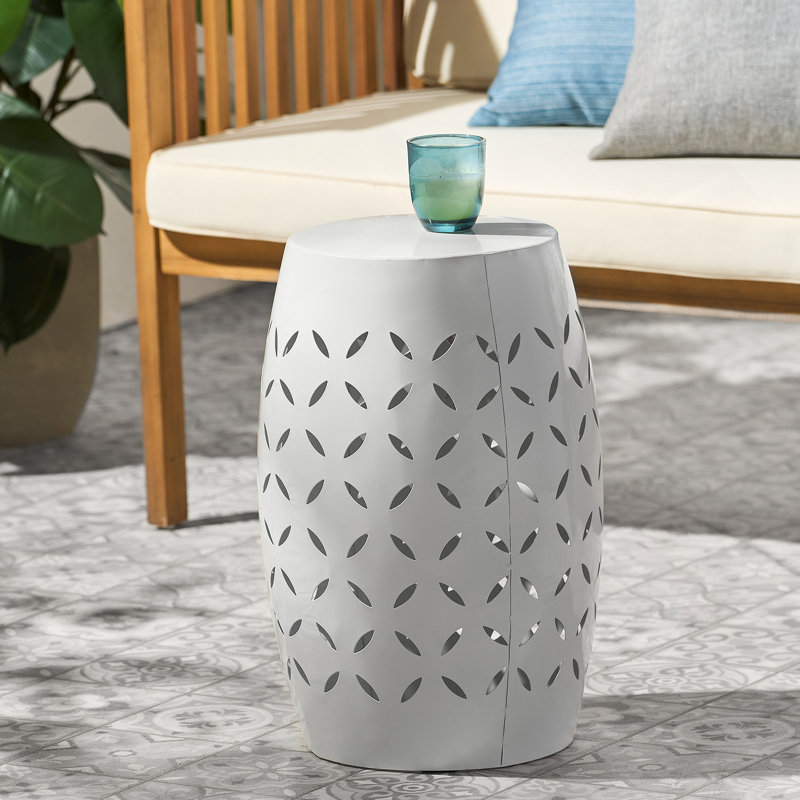 LILAC 12" Accent Side Table, Cylindrical Design End Table For Living Room, Family Room, Or Entryway, Industrial Style,Coffee Side Tables For Indoor Outdoor, White Color