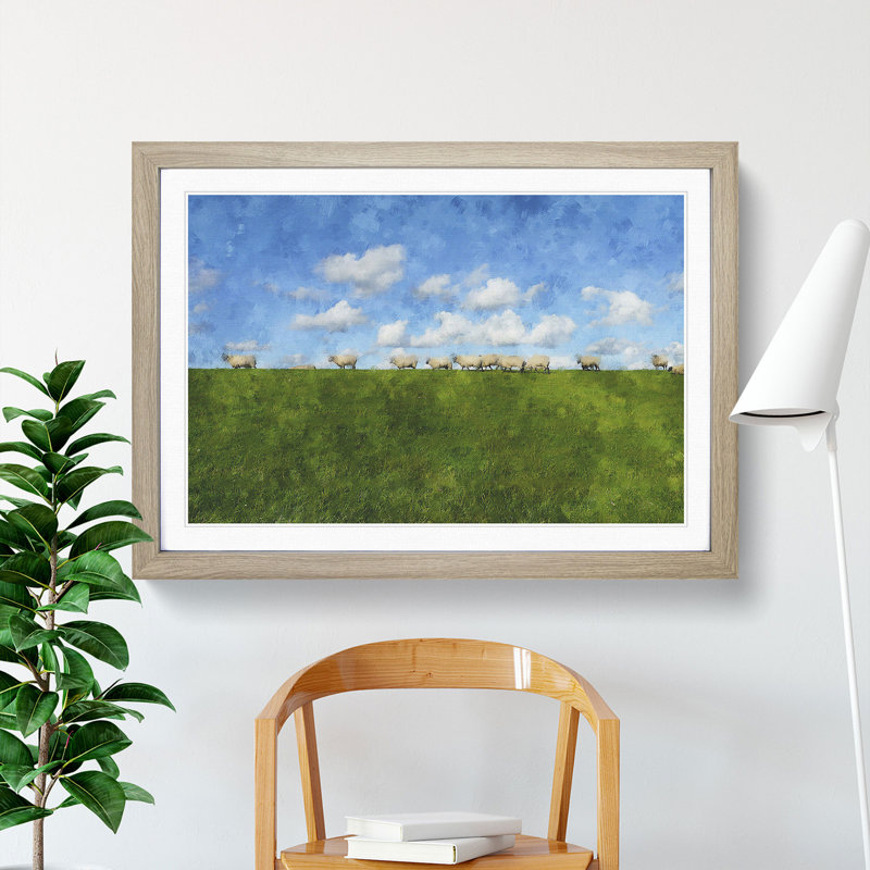 Flock of Sheep Vol.4 - Picture Frame Graphic Art, Oak Framed, 27cm H x 36cm W x 2cm D