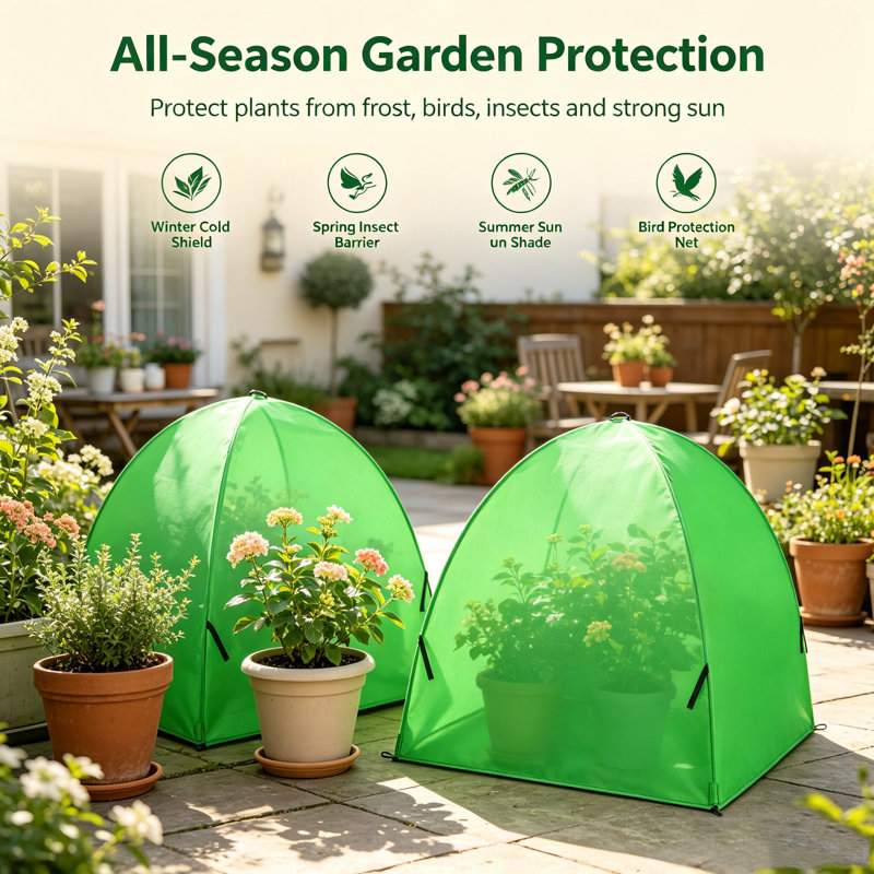 2-Pack Plant Frost Cover with Frame, 28x28x30 Inch Self-Standing Winter Frost Blankets for Outdoor Plants, Cold Weather Shrub Cloth, Green