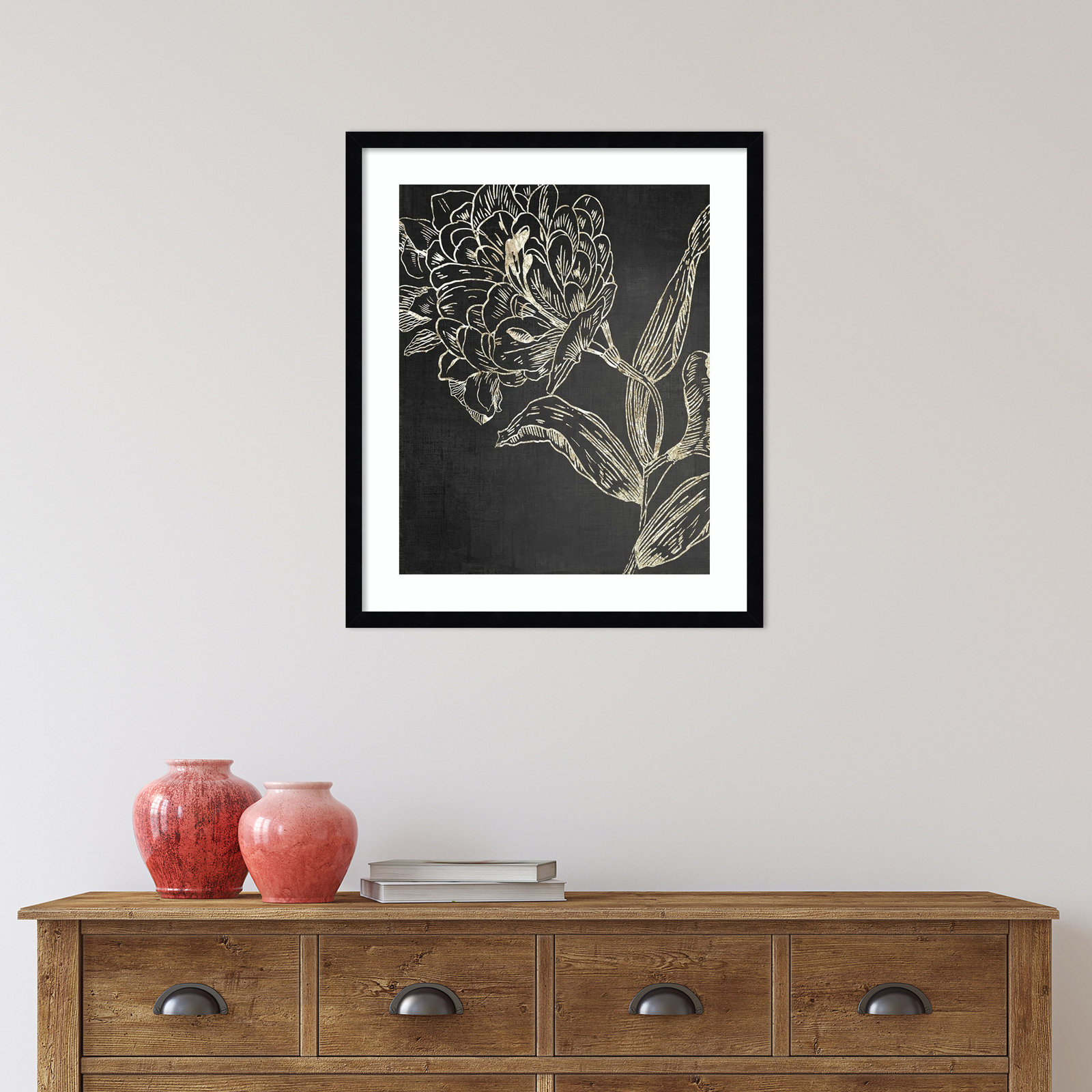 Malcom "Golden Flower Folklore II" Print, Black, 25.25" H x 21.25" W