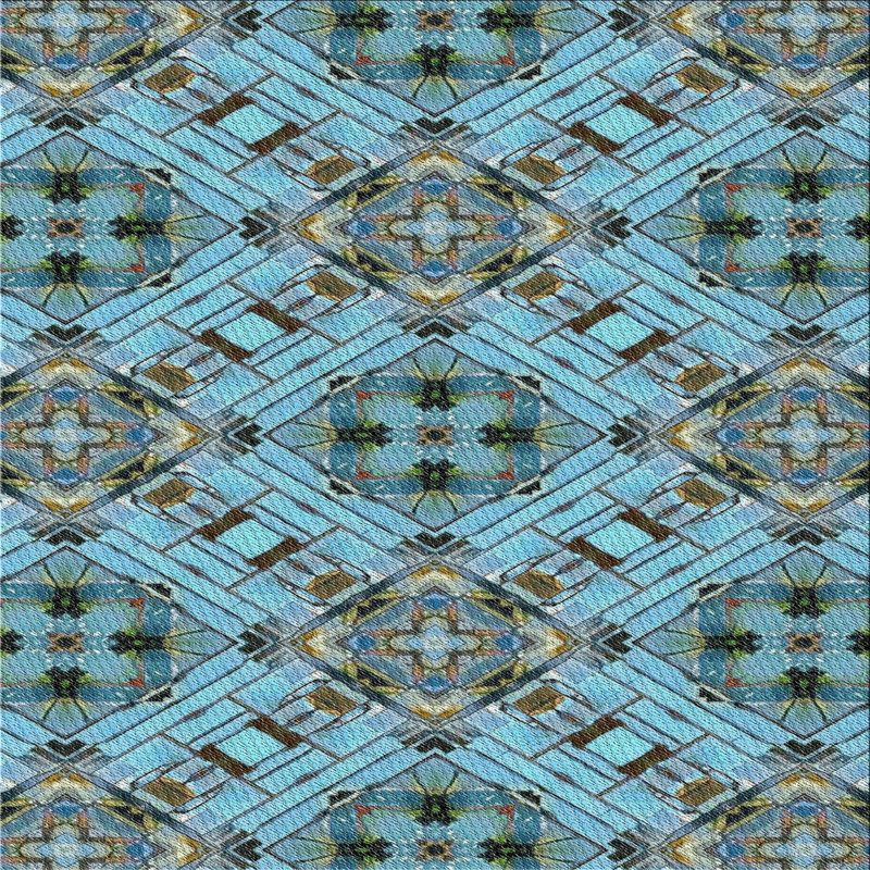 Tapis oriental bleu, Carré 5 pi