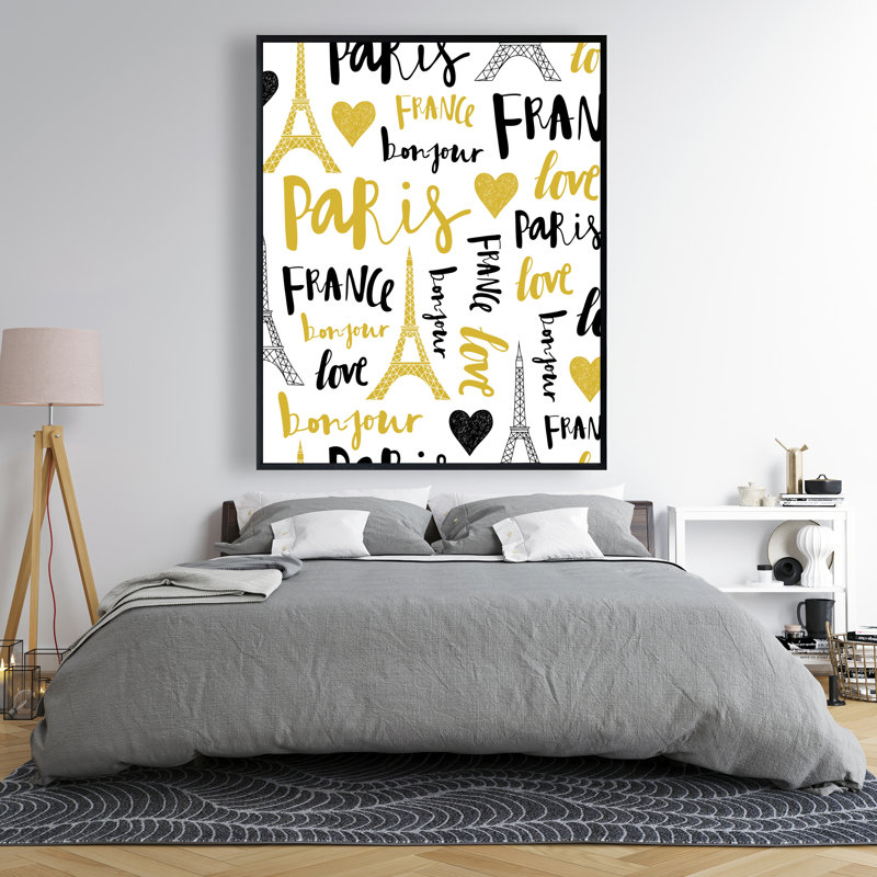 Bonjour la France - Décoration de chambre en toile encadrée dorée