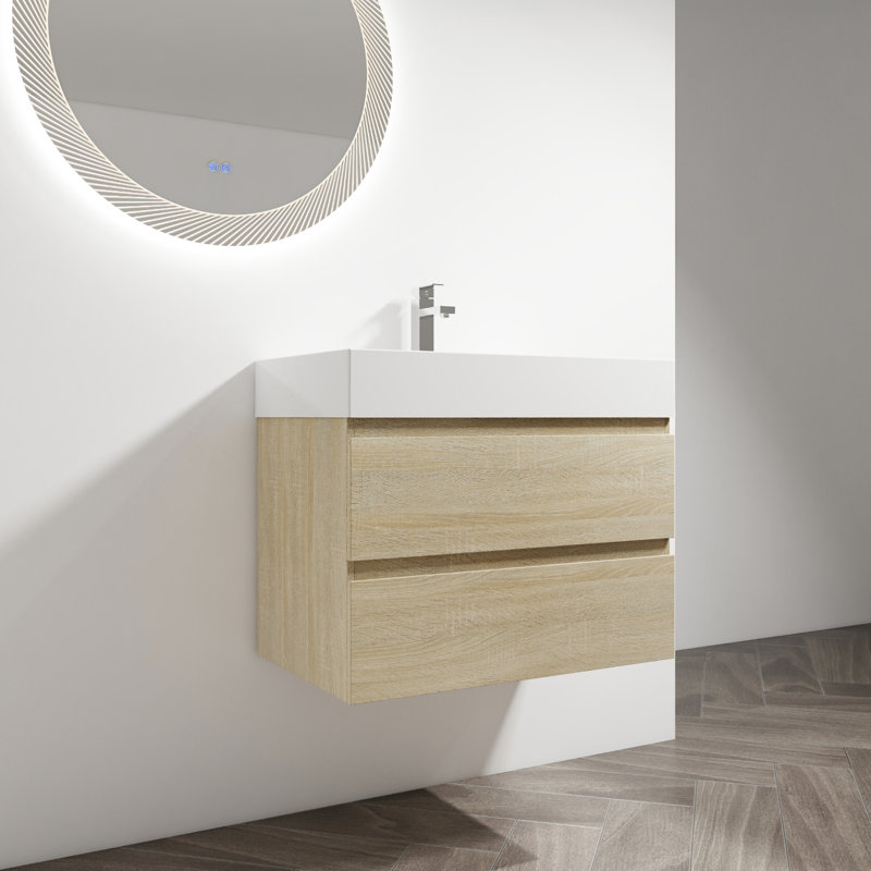 30" Modern Wall Mounted Bathroom Vanity With Resin Sink & 2 Soft Close Drawers, Oak 30", Sink, Modern, Enchantment, 30"