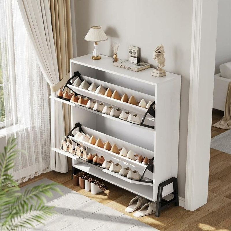 16 Pair Flip Down Shoe Storage, White
