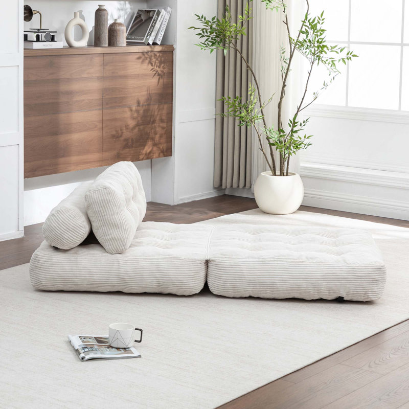 Canapé-lit pliant polyvalent convertible et confortable, Velours côtelé beige