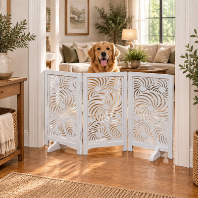 Barrière pliante pour chien en bois à 3 panneaux avec motif tournesol