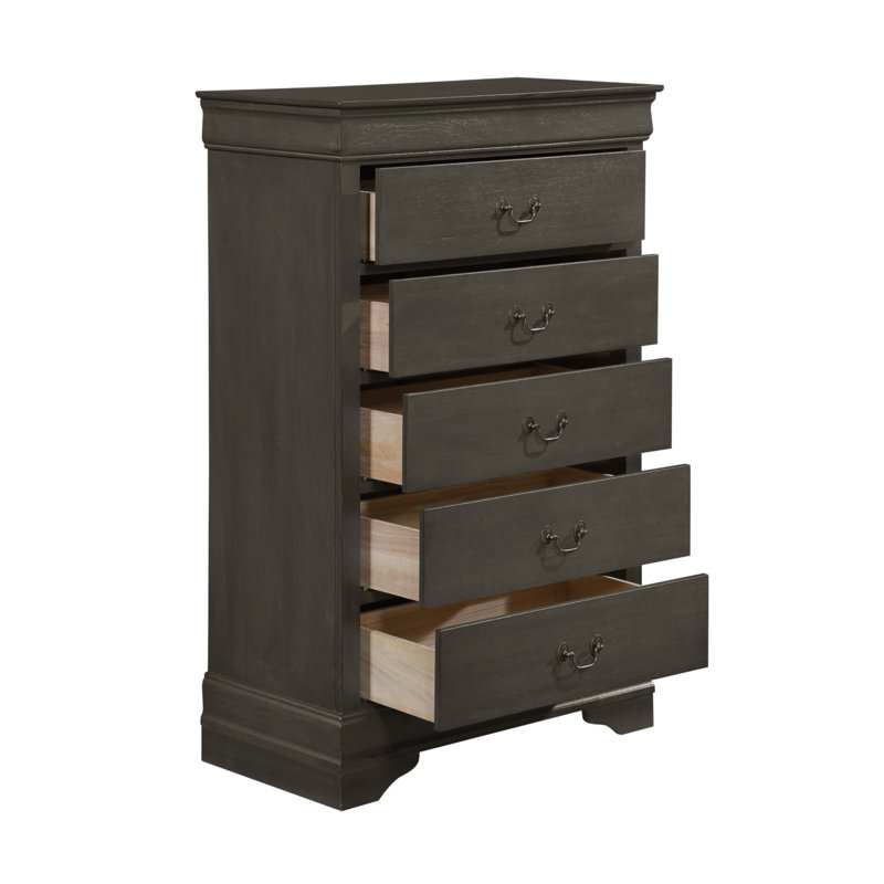 Commode décorative en bois massif avec 5 tiroirs Donte, gris