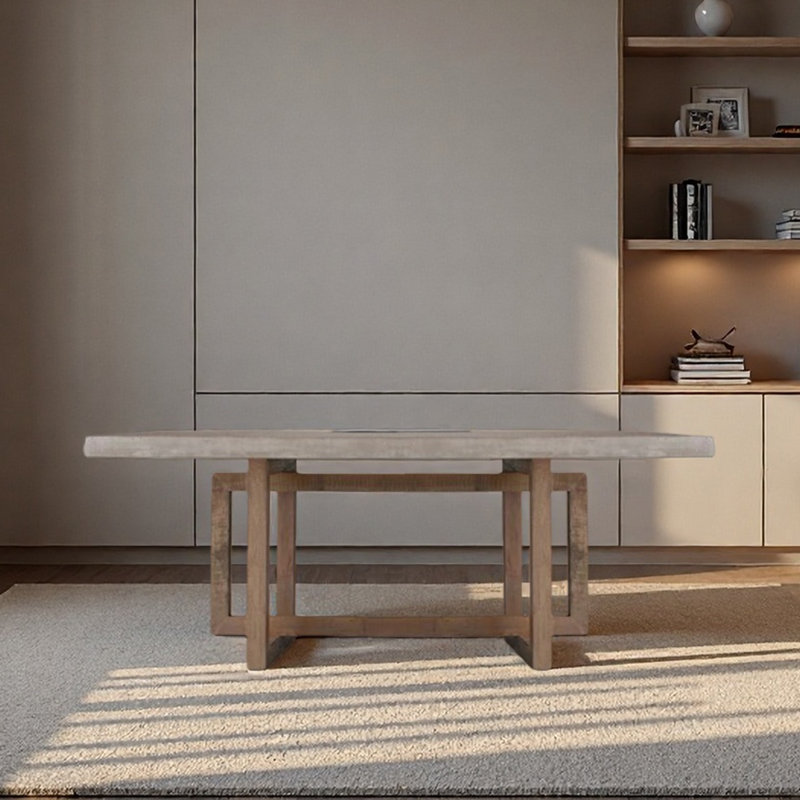 Long bureau en bois massif, table de conférence gris ciment, H 29,53 po x l 62,99 po x P 27,56 po