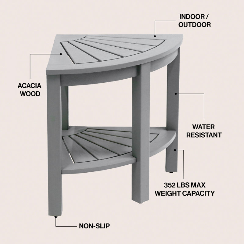 Tabouret de coin de douche en bois d'acacia gris 18 po Maris, Gris