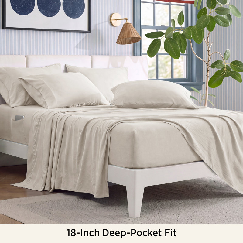 Bedsure Deep Pocket Twin Sheets - 4 Piece, Prewashed Ultra-Soft Twin Sheets Set, Fits Mattresses Up To 18 Inches Thick, Breathable & Secure Fit, Hotel Luxury Bedding, Linen