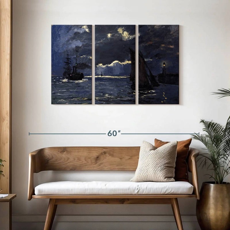 Mehar Un paysage marin expédié au clair de lune, H 28 po x l 45 po