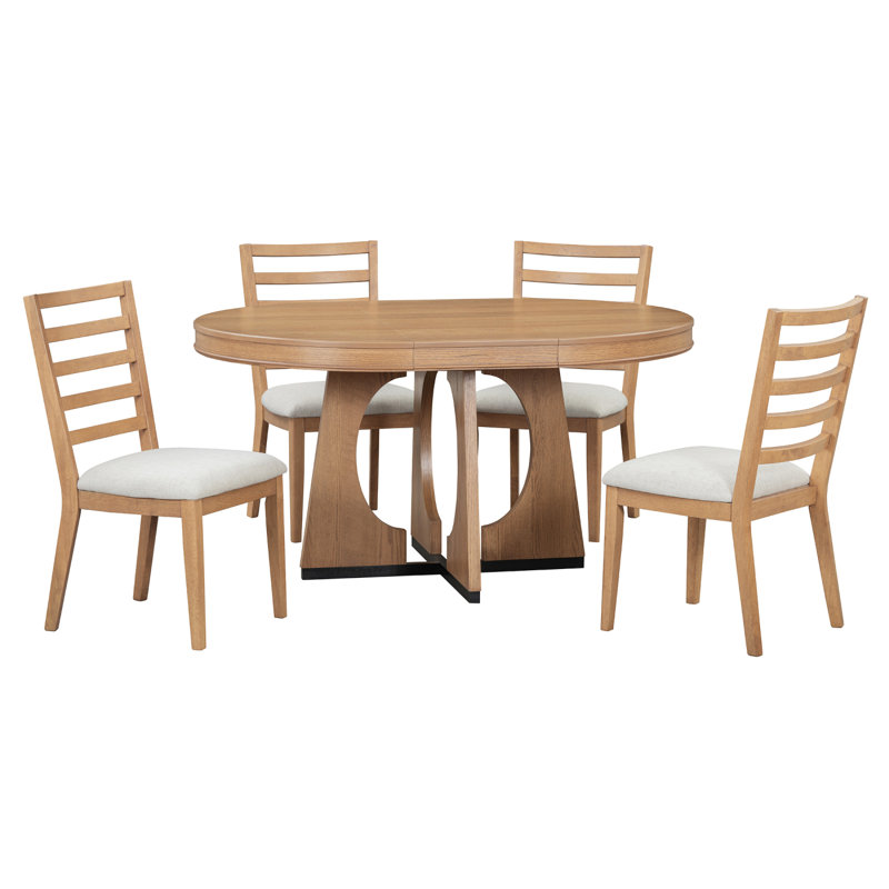 Table de salle à manger ronde pour 4 personnes avec chaises, ensemble de table de salle à manger extensible avec rallonge amovible de 16 po TREXM, ensemble de table de salle à manger rétro 5 pièces à motif géométrique unique