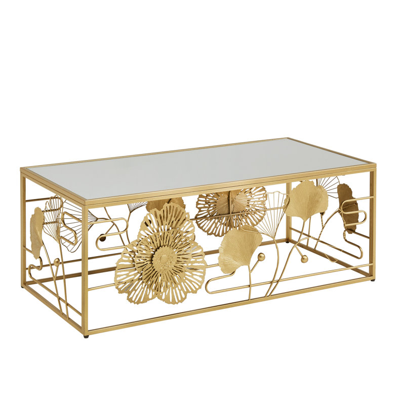 House of Hampton® Lenssen Gold Finish Peony And Ginkgo Coffee Table ...