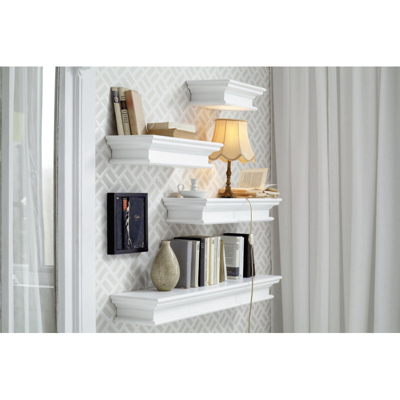 Angellique Solid Wood Floating Shelf, White, 4.72" H x 23.62" W x 9.06" D