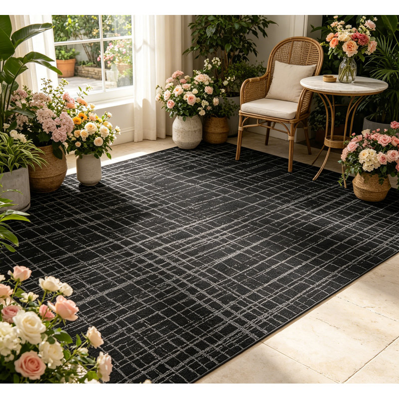 Area Rug 8x10 for Living Room Machine Washable Modern Abstract Indoor Carpet Ultra Soft Non-Slip Low Pile Bedroom Accent Carpet Stain-Resistant No-Shedding Easy-Clean Area Rug for Dining Black