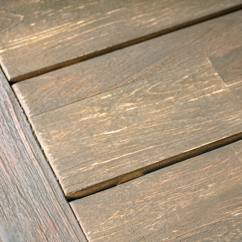 Table de salle à manger d'extérieur en bois d'acacia, finition gris sablé et noir