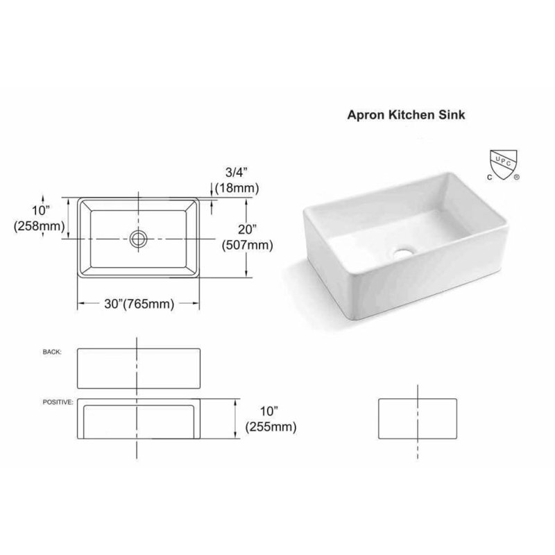 30'' L Single Bowl Ceramic Kitchen Sink