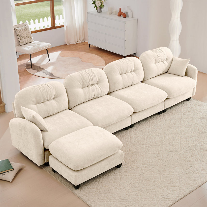 Basic Sectional Sofa, Modular  Sofa L-Shaped Couch With Ottoman,Soft Chenille Fabric,Ergonomic Design,Tufted Cushion Backrest Design